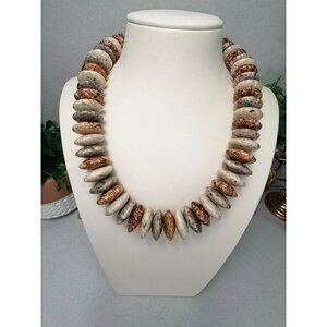 Natural Jasper Stone Disc Beaded Necklace Western Style Sterling Clasp Chunky